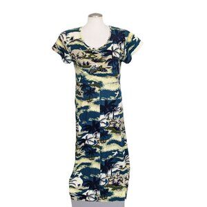 Tommy Bahama Hawaiian Maxi Dress Womens Medium Cotton Tropical Birds Palm Trees